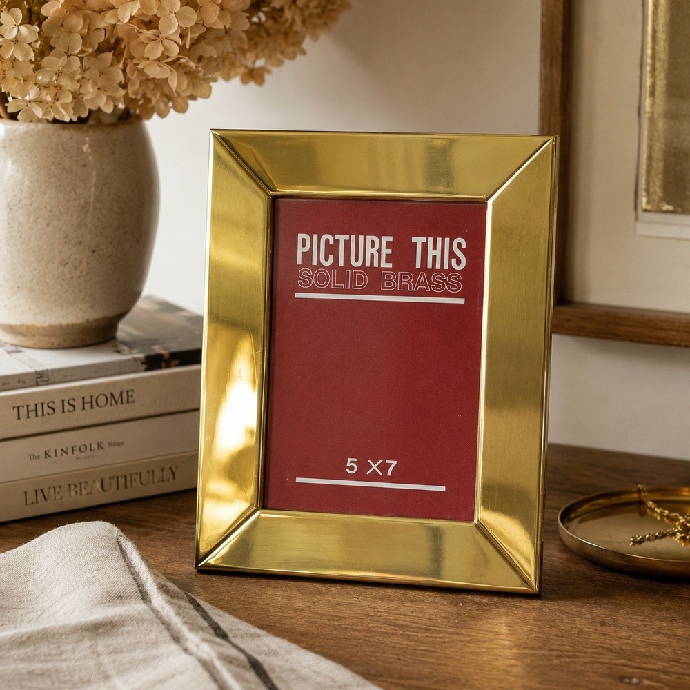 Vintage Picture This Solid Brass Frame 5x7 MCM Tabletop Decor Hollywood Regency